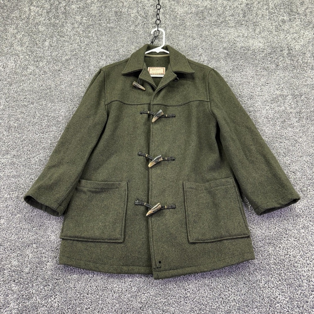 Vtg Derby Of San Francisco Coat Mens 36 Green Wool Toggle Tweed Overcoat Unlined